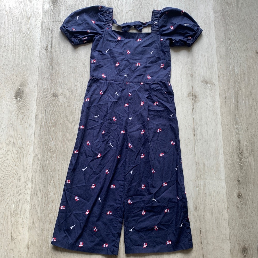 Janie and Jack French Club Eiffel‎ Tower Navy Puff Sleeve Romper Sz 6